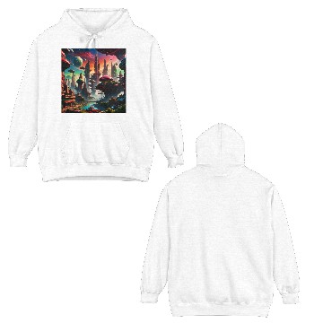 Discover Future Alien Cityscape Ufo Different Planet View Double Sided Hoodies