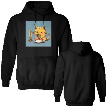 Discover Japanese cat eating spaghetti Double Sided Hoodies