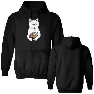 Discover Cute Cat Eating Ramen Double Sided Hoodies