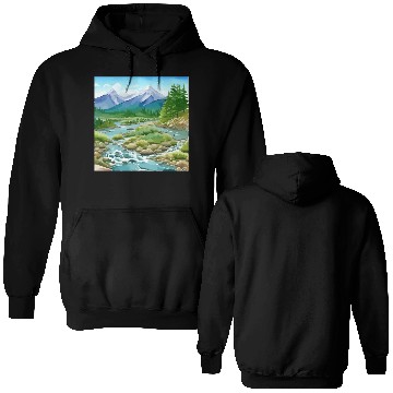 Discover Watercolor Mountain River Double Sided Hoodies