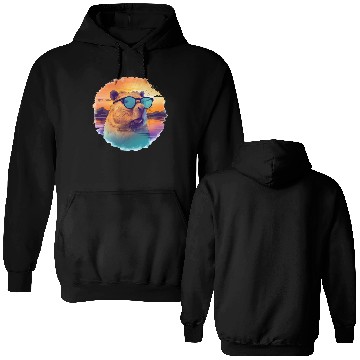 Discover Sunset Serenity: Rustic Capybara Stripe Illustrate Double Sided Hoodies