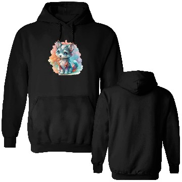 Discover Cute Chibi Grey Wolf For Wolf Lovers Double Sided Hoodies