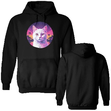 Discover Synthwave White Cat 2 Double Sided Hoodies