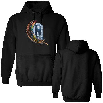 Discover Glowing feather with wolf howling at the moon Double Sided Hoodies