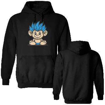 Discover Blue Haired Cute Chibi Monkey Double Sided Hoodies