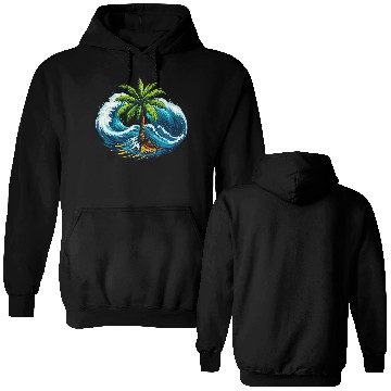 Discover "Palm Serenity Amid Ocean Waves" Double Sided Hoodies