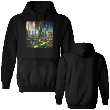 Discover Alien World / Futuristic Sci-Fi Cityscape Double Sided Hoodies
