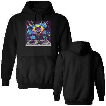 Discover 80s Retro Cat DJ Double Sided Hoodies