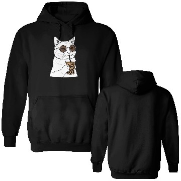 Discover Cool Cat with Bubble Tea and Sunglasses Double Sided Hoodies