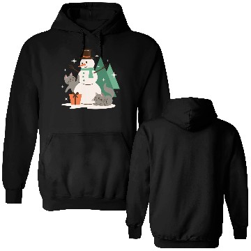 Discover Festive Snowman with Cats and Pine Trees Double Sided Hoodies