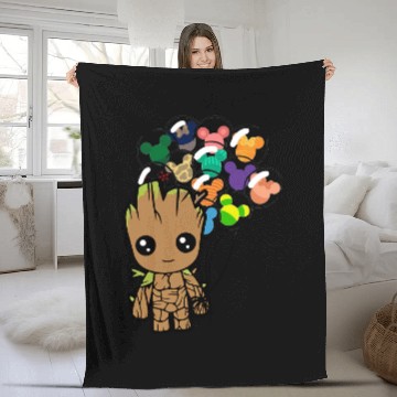 Discover Disney BABY GROOT Fleece Blankets, Disney Groot With Mickey Balloon Fleece Blankets