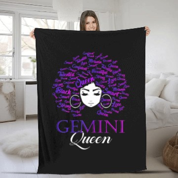 Discover Womens Black Womens Afro Hair Gemini Queen Birthday Fleece Blankets