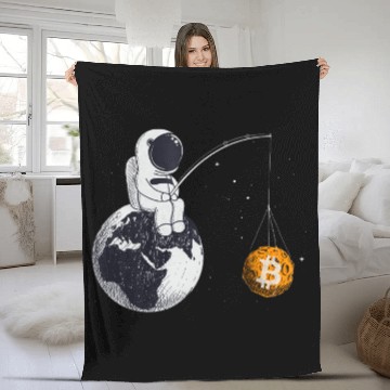 Discover Bitcoin Funny An Astronaut Fishing for a Bitcoin moon Gift Fleece Blankets