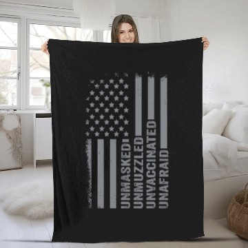 Discover Unmasked Unmuzzled Unvaccinated Unafraid US Flag Distressed Fleece Blankets