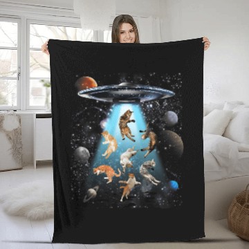 Discover Galaxy Cat UFO Fleece Blankets