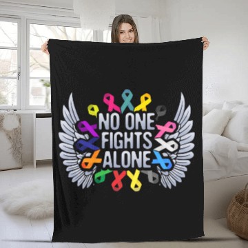 Discover No One Fights Alone Multicolor Ribbon For Cancer Awareness Fleece Blankets