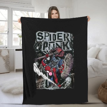 Discover Vintage Spider Punk Comfort Fleece Blankets, Spider-Punk Fleece Blankets, Spiderman Comic Fleece Blankets