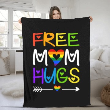 Discover Free Mom Hugs Fleece Blankets Rainbow Heart LGBT Pride Month Fleece Blankets