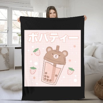 Discover Bubble Milk Tea Boba Cute Bear Kawaii Aesthetic Fleece Blankets