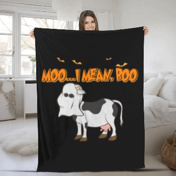 Discover Ghost Cow Moo I Mean Boo Pumpkin Moon Halloween Fleece Blankets