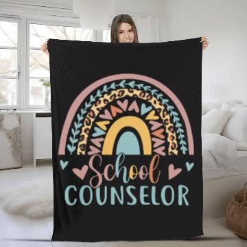 Discover School Counselor Rainbow Leopard Print Fleece Blankets