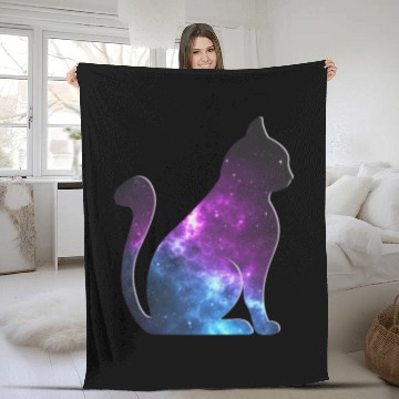 Discover Galaxy Cat Gift Fleece Blankets