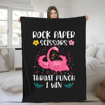 Discover Rock Paper Scissors Throat Punch I Win Flamingo Game Fleece Blankets