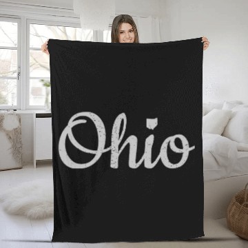 Discover State of Ohio Pride Script Text Distressed Design Fleece Blankets