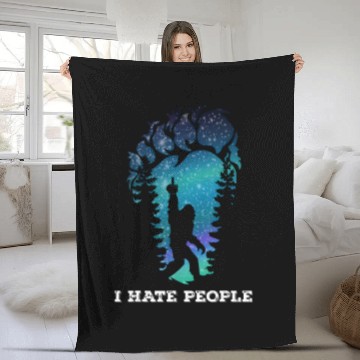 Discover Bigfoot Middle Finger I Hate People Sasquatch funny Fleece Blankets Fleece Blankets