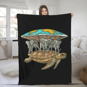 Discover Flat Earth World Turtle Fleece Blankets