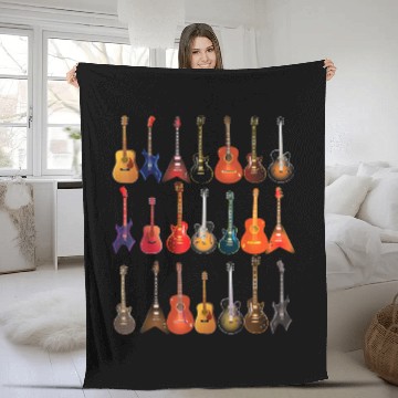 Discover Cute Guitar Rock N Roll Musical Instruments Fleece Blankets