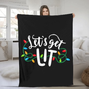 Discover Christmas Funny Pajamas Let's Get Lit Christmas Fleece Blankets