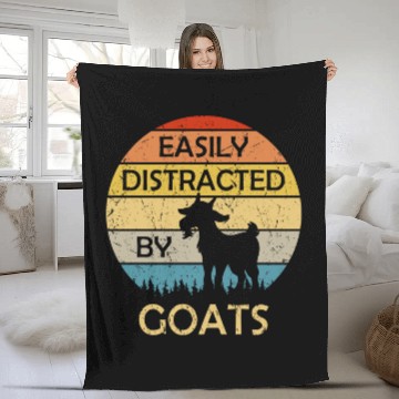 Discover Easily Distracted By Goats Retro Vintage Funny Goat Lover Fleece Blankets