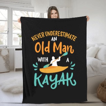 Discover Mens Kayaking Never Underestimate an Old Man with a Kayak Fleece Blankets