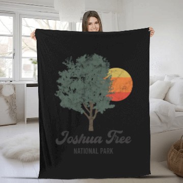 Discover Retro Joshua Tree National Park Vintage Hiking Camping Fleece Blankets