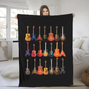 Discover Cute Guitar Rock N Roll Musical Instruments Fleece Blankets