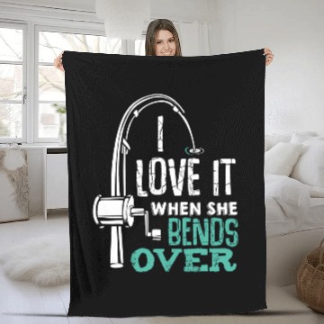 Discover I Love It When She Bends Over Funny Angling Fish Fleece Blankets