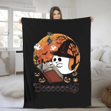 Discover Booooks! Ghost Reading Books Halloween Fleece Blankets