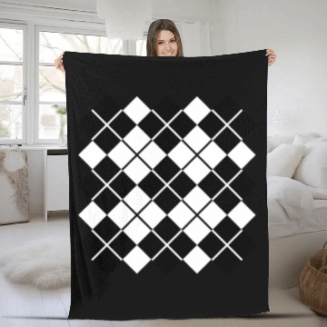 Discover Argyle in Black and White Fleece Blankets