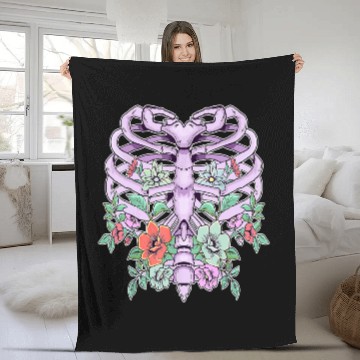 Discover Pastel Goth Rib Cage Skeleton Flowers Fleece Blankets