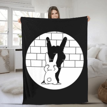 Discover Funny Rabbit Rock and Roll Hand Shadow Fleece Blankets