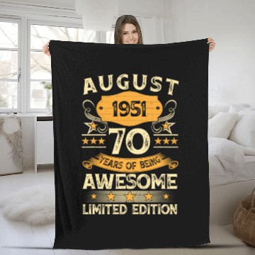 Discover Vintage August 1951 70th Birthday Fleece Blankets