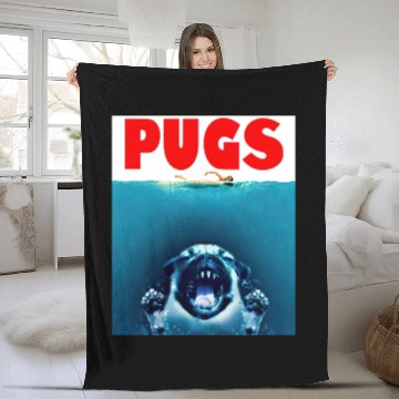 Discover Jaws - Pug Version - Jaws Pugs - Fleece Blankets