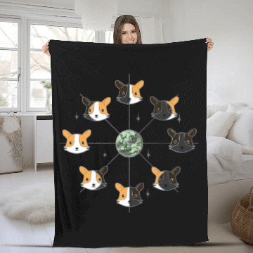 Discover Corgi Moon Phases with Light Green Fleece Blankets