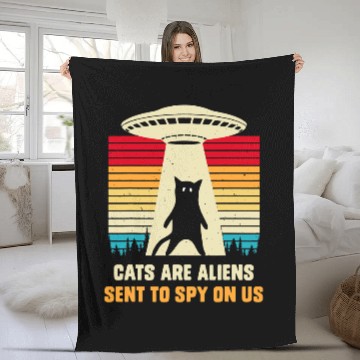 Discover Cat Paws UFO Alien Abduction Cats are Aliens UAP Fleece Blankets