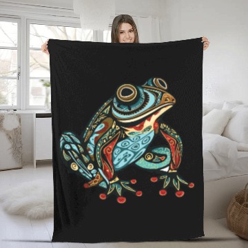 Discover Frog Gift Native American Indian Style Art Pacific Northwest 5 Fleece Blankets