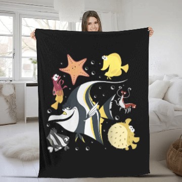Discover Disney Pixars Finding Nemo Fish Tank Gang Group Shot Logo Raglan Baseball Fleece Blankets Fleece Blankets