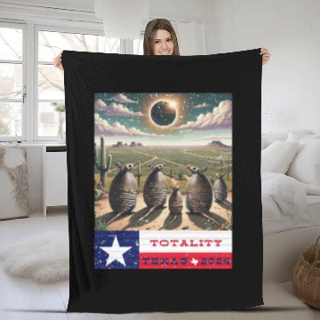 Discover Texas Armadillo Totality Eclipse 2024 Fleece Blankets