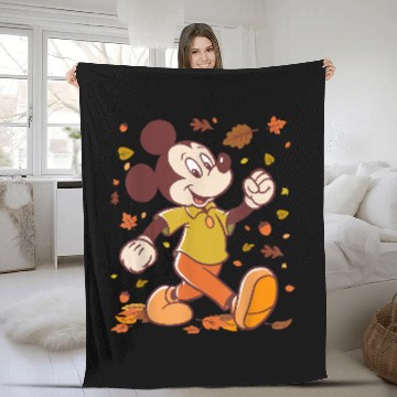 Discover Disney Mickey Mouse Strolling Through Autumn Leaves Fall Fleece Blankets