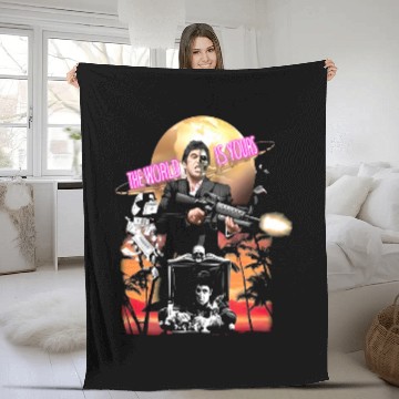 Discover The World Is Yours Unisex Fleece Blankets| Scarface|